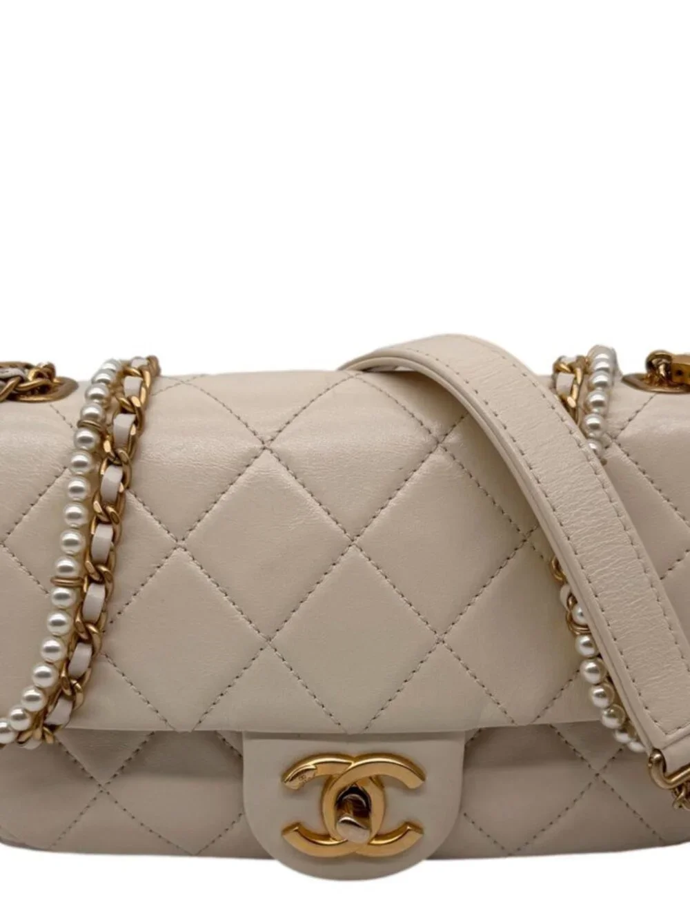 CHANEL  Crystal Pearls Rectangular Flap Mini Quilted Leather Chain Crossbody Bag